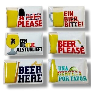 Crate & Barrel Around the World Beer Sampler Appetizer Plates in Tote Box